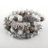 Gray/White/Black Stone & Crystal Pave Bracelet Set