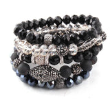 Gray/White/Black Stone & Crystal Pave Bracelet Set