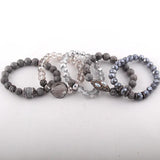 Gray/White/Black Stone & Crystal Pave Bracelet Set