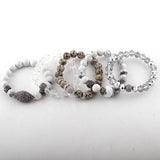 Gray/White/Black Stone & Crystal Pave Bracelet Set