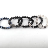Gray/White/Black Stone & Crystal Pave Bracelet Set