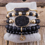 RH Boho Jewelry Beige/Black Stack Bracelet & Bangle Sets