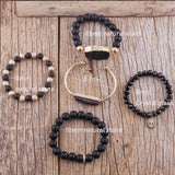 RH Boho Jewelry Beige/Black Stack Bracelet & Bangle Sets