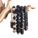 RH Boho Jewelry Beige/Black Stack Bracelet & Bangle Sets