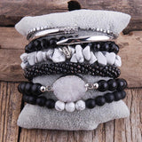 RH Boho Jewelry Beige/Black Stack Bracelet & Bangle Sets