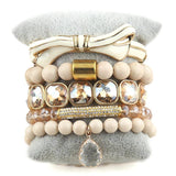 5pc Stone & Glass Stack Bracelet Bangle Set for Women Boho Jewelry