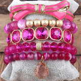 5pc Stone & Glass Stack Bracelet Bangle Set for Women Boho Jewelry