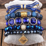 5pc Stone & Glass Stack Bracelet Bangle Set for Women Boho Jewelry
