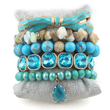 5pc Stone & Glass Stack Bracelet Bangle Set for Women Boho Jewelry
