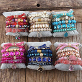 5pc Stone & Glass Stack Bracelet Bangle Set for Women Boho Jewelry