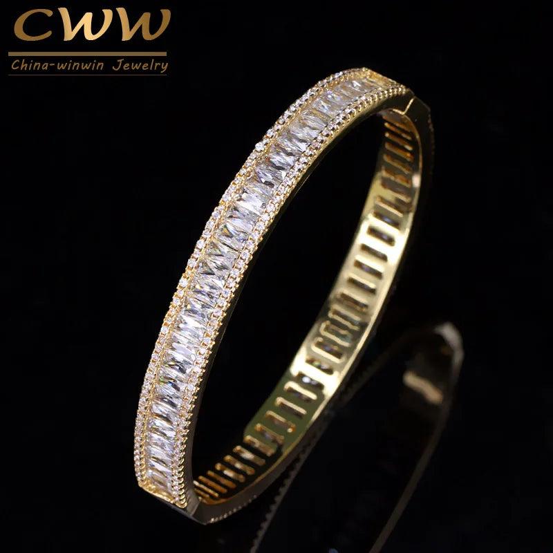 CWWZircons Light Yellow CZ Round Bangle For Ladies