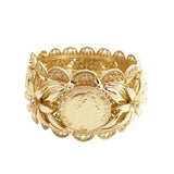 Vintage Indian Flower Cuff Bracelet Large Size Algerian Bangle