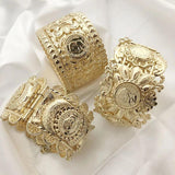 Vintage Indian Flower Cuff Bracelet Large Size Algerian Bangle