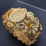 Vintage Indian Flower Cuff Bracelet Large Size Algerian Bangle