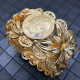 Vintage Indian Flower Cuff Bracelet Large Size Algerian Bangle