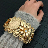 Vintage Indian Flower Cuff Bracelet Large Size Algerian Bangle