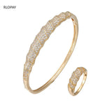 Braided CZ Cuff Bracelet Copper Bangle Bridal Wedding Jewelry