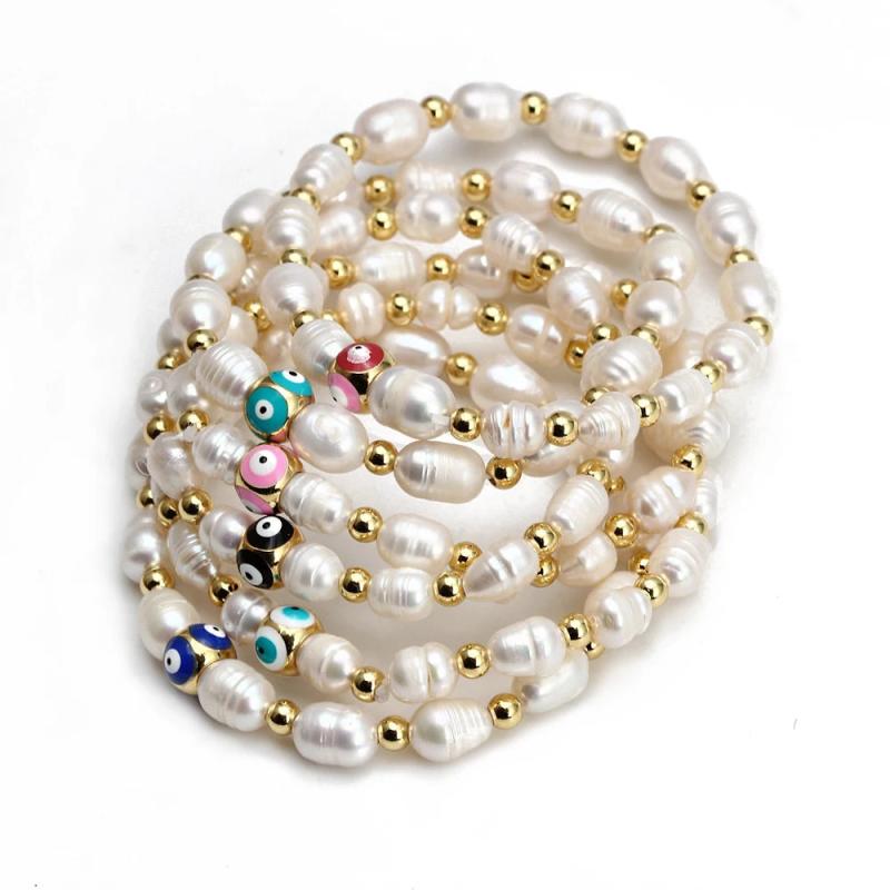 Lucky Eye Pearl Beaded Bracelet Adjustable Copper Eyes Bead Bracelet