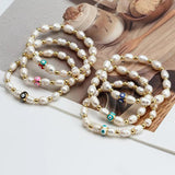 Lucky Eye Pearl Beaded Bracelet Adjustable Copper Eyes Bead Bracelet
