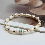 Lucky Eye Pearl Beaded Bracelet Adjustable Copper Eyes Bead Bracelet