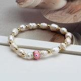Lucky Eye Pearl Beaded Bracelet Adjustable Copper Eyes Bead Bracelet