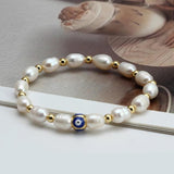 Lucky Eye Pearl Beaded Bracelet Adjustable Copper Eyes Bead Bracelet