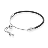 925 Leather Slider Bracelet Sterling Silver Bangle Jewelry Gift