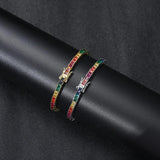 Rainbow Square Zircon Tennis Bracelet 18K Plate Hip Hop Rock Wrist Chain