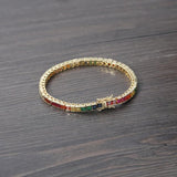 Rainbow Square Zircon Tennis Bracelet 18K Plate Hip Hop Rock Wrist Chain