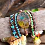 Leather Wrap Bracelets Natural Stone Multilayer Statement Bracelet