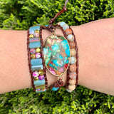 Natural Stones Charm Leather Wrap Bracelet