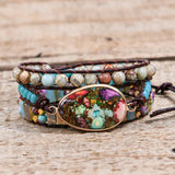 Natural Stones Charm Leather Wrap Bracelet