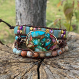 Natural Stones Charm Leather Wrap Bracelet