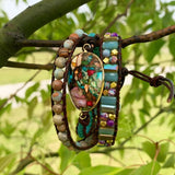Natural Stones Charm Leather Wrap Bracelet