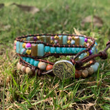 Natural Stones Charm Leather Wrap Bracelet