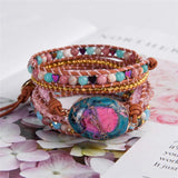 Leather Wrap Bracelet Natural Stone Beaded 5X Layers Statement Art Bracelet
