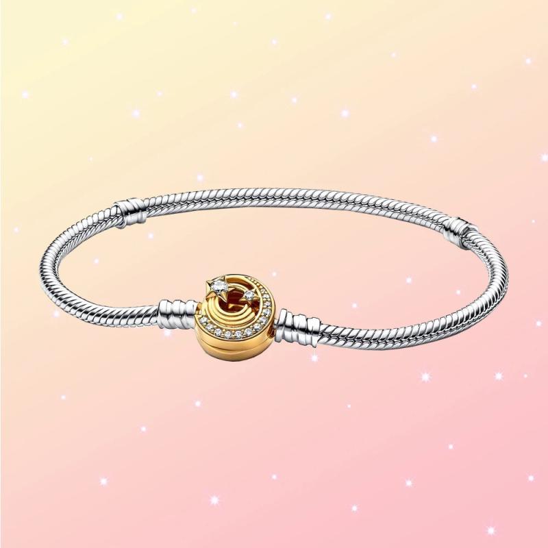 925 Sterling Silver Shooting Star Clasp Snake Chain Bracelet