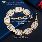 Square Tennis & Silver CZ Paved Charm Bracelet Women Valentines Gift