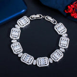 Square Tennis & Silver CZ Paved Charm Bracelet Women Valentines Gift
