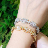 Square Tennis & Silver CZ Paved Charm Bracelet Women Valentines Gift