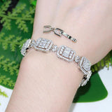 Square Tennis & Silver CZ Paved Charm Bracelet Women Valentines Gift