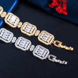 Square Tennis & Silver CZ Paved Charm Bracelet Women Valentines Gift