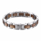 Wooden Stainless Steel Bracelet Men Silver Wristband for Boyfriend