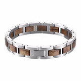 Wooden Stainless Steel Bracelet Men Silver Wristband for Boyfriend
