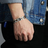 Wooden Stainless Steel Bracelet Men Silver Wristband for Boyfriend