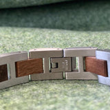 Wooden Stainless Steel Bracelet Men Silver Wristband for Boyfriend