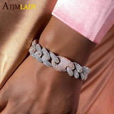 15mm Cuban Link Chain Bracelet Iced Out CZ Paved Two Tone Men Women Jewelry