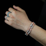 15mm Cuban Link Chain Bracelet Iced Out CZ Paved Two Tone Men Women Jewelry