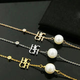 CHHC Pearl Bracelet for Women Rose Letter High Steel and Titanium