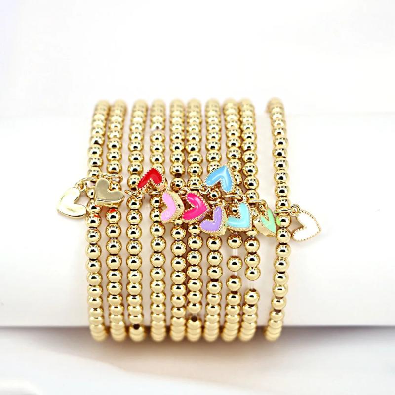 Heart Charm Bracelet Women's Elastic Copper Beads Chain Friendship Gift